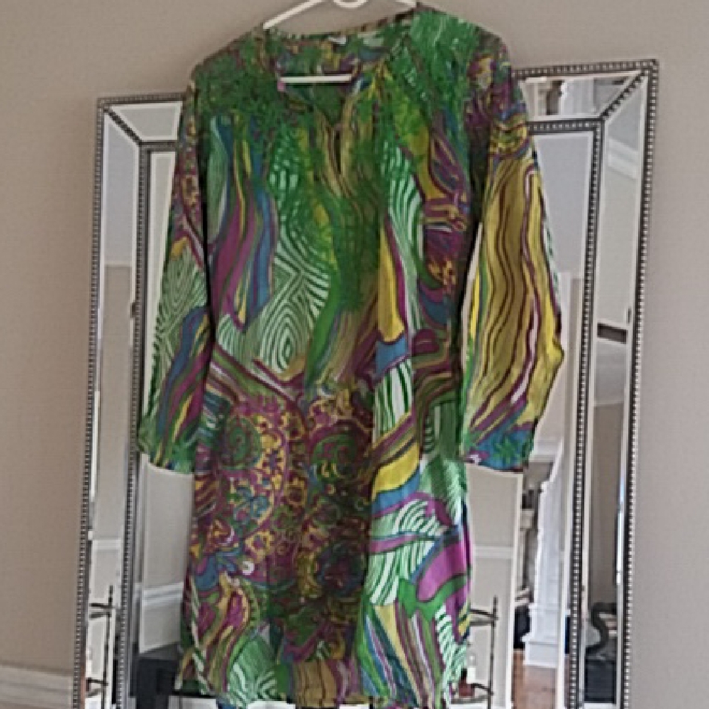 RAJ Vibrant Multicolor Tunic Embroiderd Cotton Beach Bikini Coverup Tunic Dress